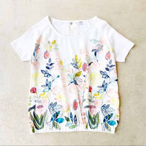 Anthropologie Tops - Anthropologie Knitted & Knotted Floral T-Shirt